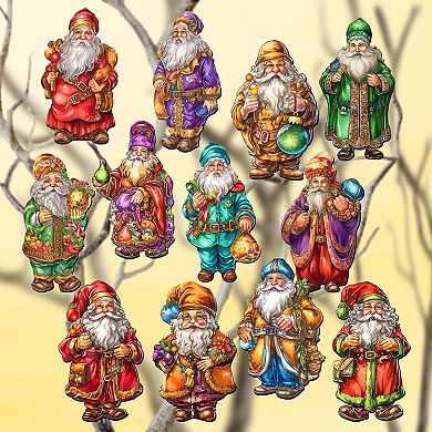 Colorful Santa Wooden Clip-on Christmas Ornaments Set of 12 by G. Debrekht - Christmas Decor