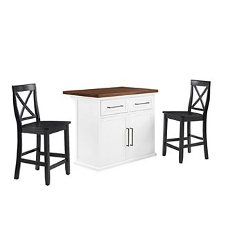 Crosley Bartlett Wood Top Kitchen Island & X-Back Stools Set