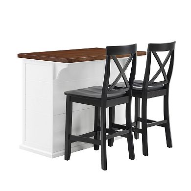 Crosley Bartlett Wood Top Kitchen Island & X-Back Stools Set