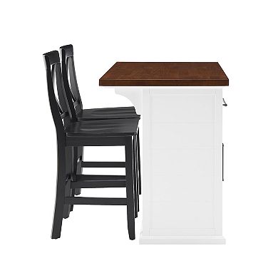 Crosley Bartlett Wood Top Kitchen Island & X-Back Stools Set