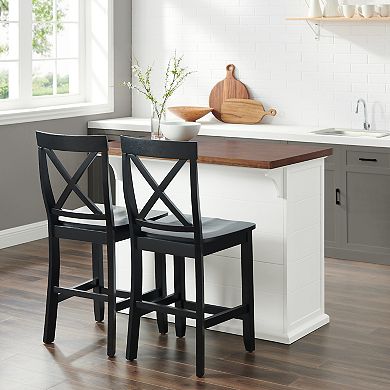 Crosley Bartlett Wood Top Kitchen Island & X-Back Stools Set