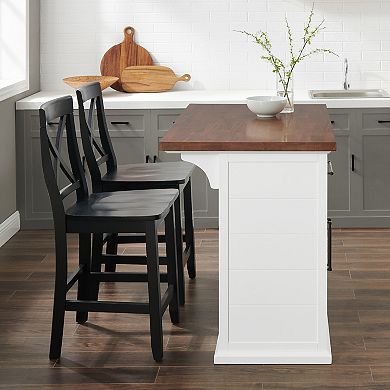 Crosley Bartlett Wood Top Kitchen Island & X-Back Stools Set