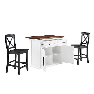 Crosley Bartlett Wood Top Kitchen Island & X-Back Stools Set