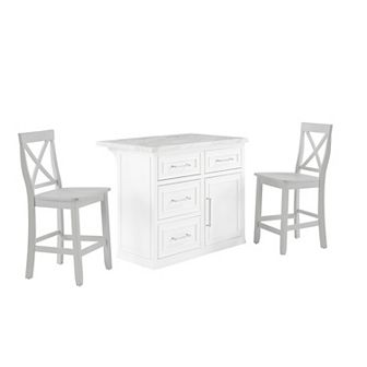 Crosley Cutler Faux Marble Top Kitchen Island & X-Back Stools Set