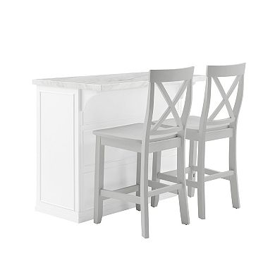 Crosley Cutler Faux Marble Top Kitchen Island & X-Back Stools Set