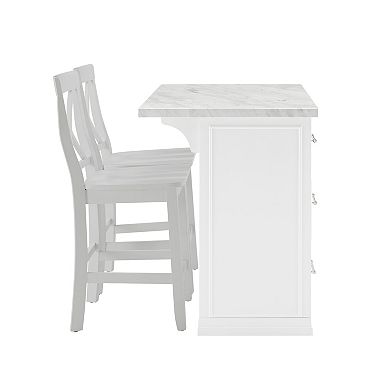 Crosley Cutler Faux Marble Top Kitchen Island & X-Back Stools Set