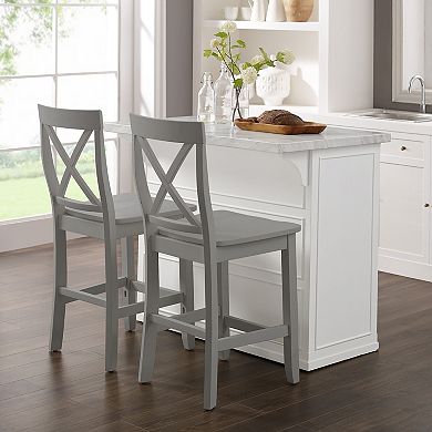 Crosley Cutler Faux Marble Top Kitchen Island & X-Back Stools Set