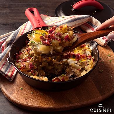 Cuisinel Cast Iron Skillets Set with Lids - 8"+10"+12" Pre-Seasoned Pans + Silicone Grips & Scraper