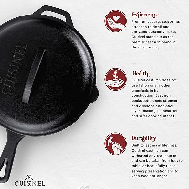 Cuisinel Cast Iron Skillets Set with Lids - 8"+10"+12" Pre-Seasoned Pans + Silicone Grips & Scraper