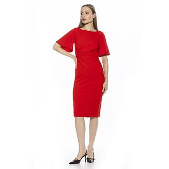 Women's ALEXIA ADMOR Ariah Draped Bodice Flutter Sleeve Sheath Dress