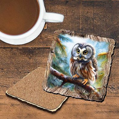 Owl Wooden Cork Coasters Gift Set Of 4