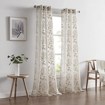 Dainty Home Rita 2-pack Linen Textured Grommet Window Panels With 3d Chenille Floral Embroidery