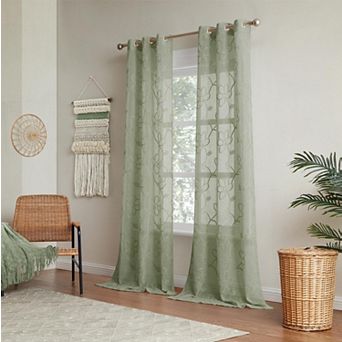 Dainty Home Rita 2-pack Linen Textured Grommet Window Panels With 3d Chenille Floral Embroidery