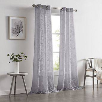 Dainty Home Rita 2-pack Linen Textured Grommet Window Panels With 3d Chenille Floral Embroidery
