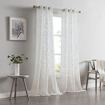 Dainty Home Rita 2-pack Linen Textured Grommet Window Panels With 3d Chenille Floral Embroidery