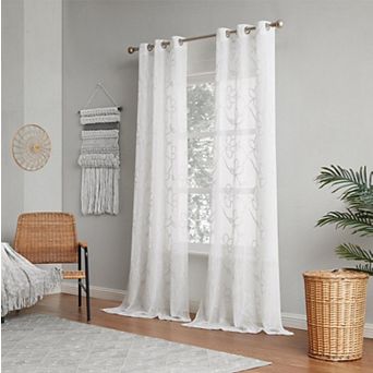 Dainty Home Rita 2-pack Linen Textured Grommet Window Panels With 3d Chenille Floral Embroidery