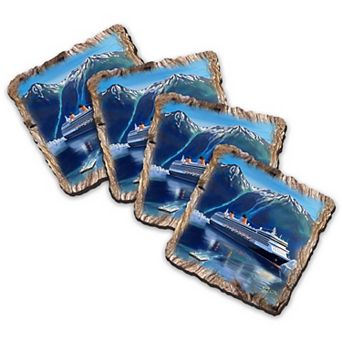 Cruise Ship Wooden Cork Coasters Gift Set Of 4