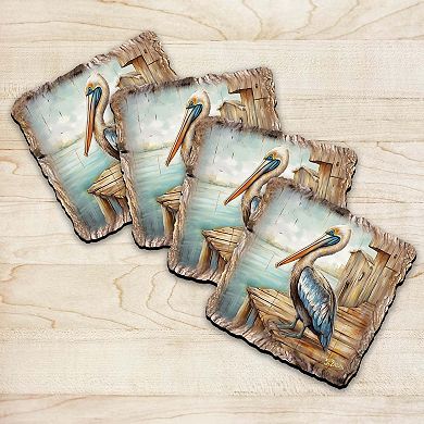 Coastal Sea Lions Wooden Cork Coasters Gift Set Of 4