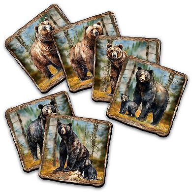 Bear Haven Wooden Cork Placemat And Coasters Gift Set Of 7