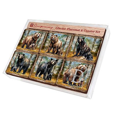 Bear Haven Wooden Cork Placemat And Coasters Gift Set Of 7
