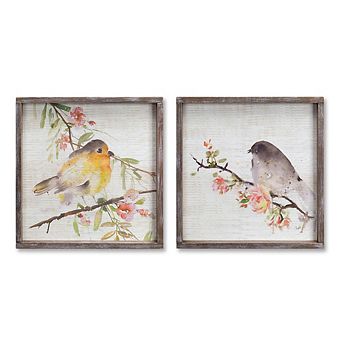Wood Framed Watercolor Bird Plaque (set Of 2)