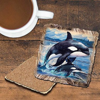 Orca Wooden Cork Coasters Gift Set Of 4