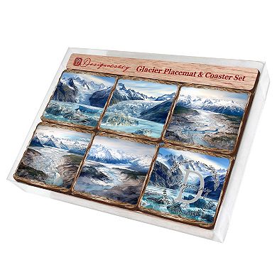 Glacier's Majesty Wooden Cork Placemat And Coasters Gift Set Of 7