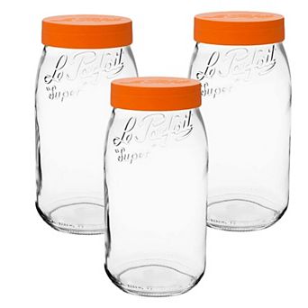Le Parfait Screw Top Jars Large French Glass Jars For Pantry Storage Bulk Goods Orange Lids 96 Fl Oz