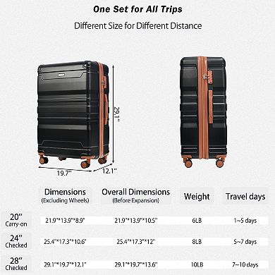 Merax Luggage Sets 4 Piece, Expandable Abs Durable Suitcase With Travel Bag