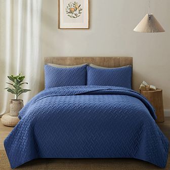 Unikome 3 pc Microfiber Reversible Quilt Set with Shams