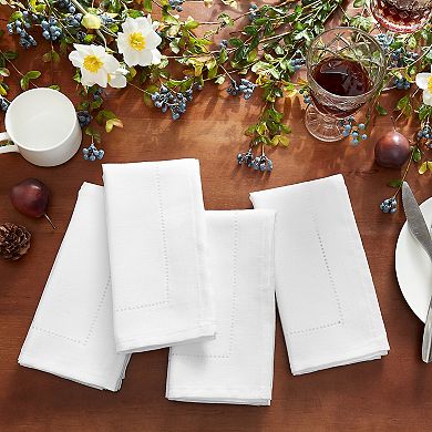 Elrene Home Fashions Alison Eyelet Punched Border Fabric Napkin, Set Of 4, 17"x17"