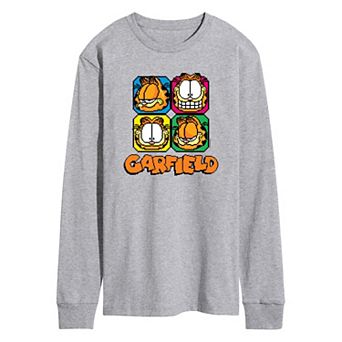 Men's Garfield Pixel Faces Long Sleeve Graphic Tee