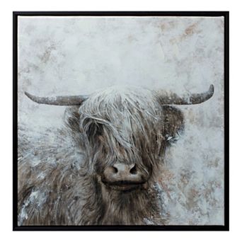 Framed Mountain Bull Canvas Painting Wall Art 20.5"sq