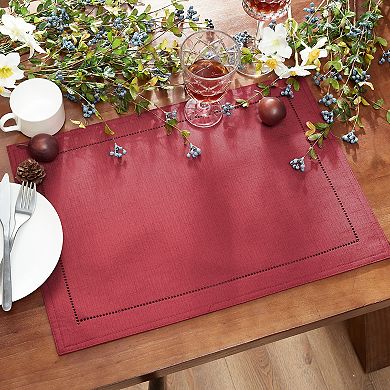 Elrene Home Fashions Alison Eyelet Punched Border Fabric Placemat, Set Of 4, 13"x19"