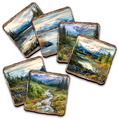 Mountain River Wooden Cork Placemat And Coasters Gift Set Of 7