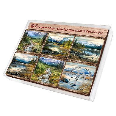 Mountain River Wooden Cork Placemat And Coasters Gift Set Of 7