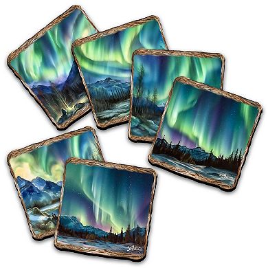 Nothern Lights Wooden Cork Placemat And Coasters Gift Set Of 7