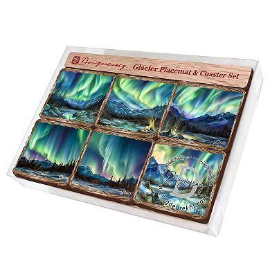 Nothern Lights Wooden Cork Placemat And Coasters Gift Set Of 7