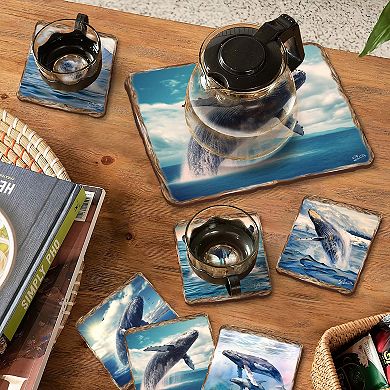Humpback Whale Wooden Cork Placemat And Coasters Gift Set Of 7
