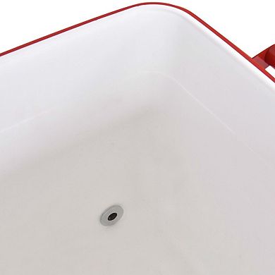 80-Quart Rolling Cooler Cart with Wheels, Red Outdoor Beverage Cart with Drain Spout