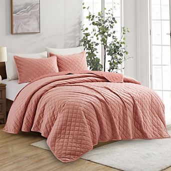 Unikome 3 pc Velet Quilted Reversible Quilt Set with Shams