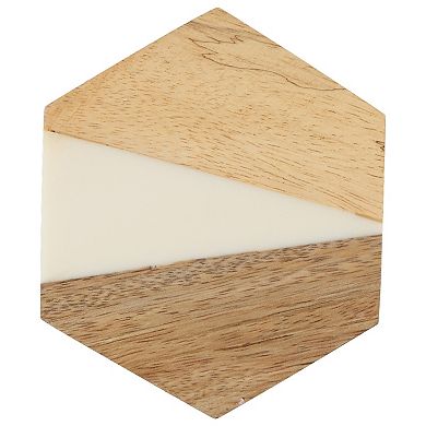 Dainty Home Wood And Resin Designed 4" Hexagon Coaster Set Of 4