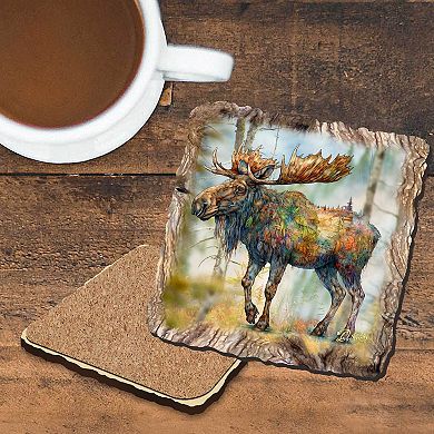 Moose Wooden Cork Coasters Gift Set Of 4