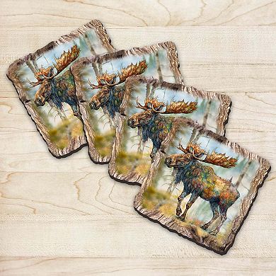Moose Wooden Cork Coasters Gift Set Of 4