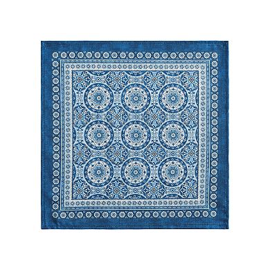 Vietri Medallion Blue Block Print Stain & Water Resistant Napkins, 17"x17", Set Of 4