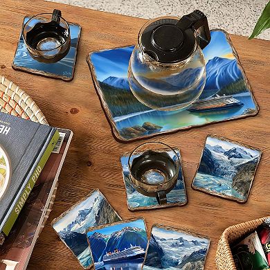 Cruise Ship Wooden Cork Placemat And Coasters Gift Set Of 7