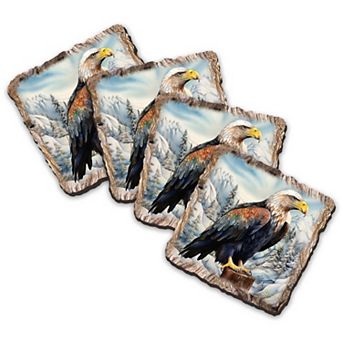 Bald Eagle Wooden Cork Coasters Gift Set Of 4