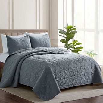 Unikome 3 pc Microfiber Reversible Quilt Set with Shams
