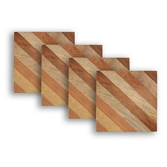 Dainty Home Wood With Stripe Designed 4" Square Coaster Set Of 4