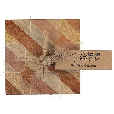 Dainty Home Wood With Stripe Designed 4" Square Coaster Set Of 4